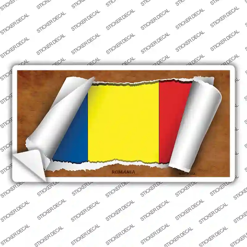 LP-9269s-S Romania Flag Scroll Novelty Sticker Decal - Small
