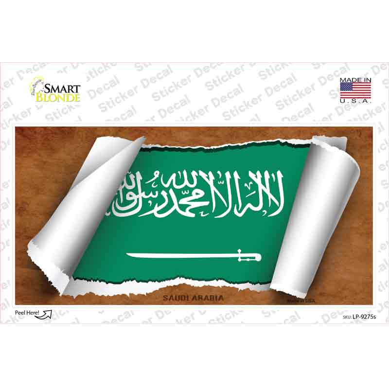 LP-9275s-M Saudi Arabia Flag Scroll Novelty Sticker Decal - Medium