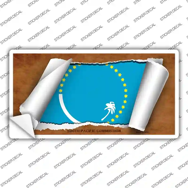 LP-9287s-L South Pacific Commission Flag Scroll Novelty Sticker Decal - Large