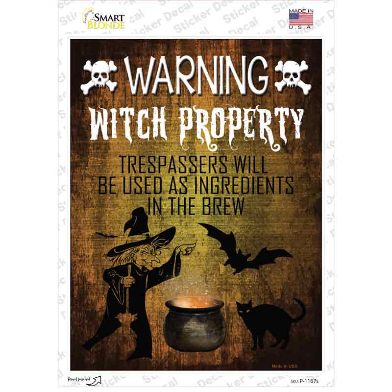 P-1167s-M Witch Property Novelty Rectangle Sticker Decal - Medium