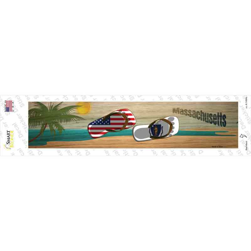 K-1494s-M Massachusetts & US Flag Novelty Narrow Sticker Decal - Medium