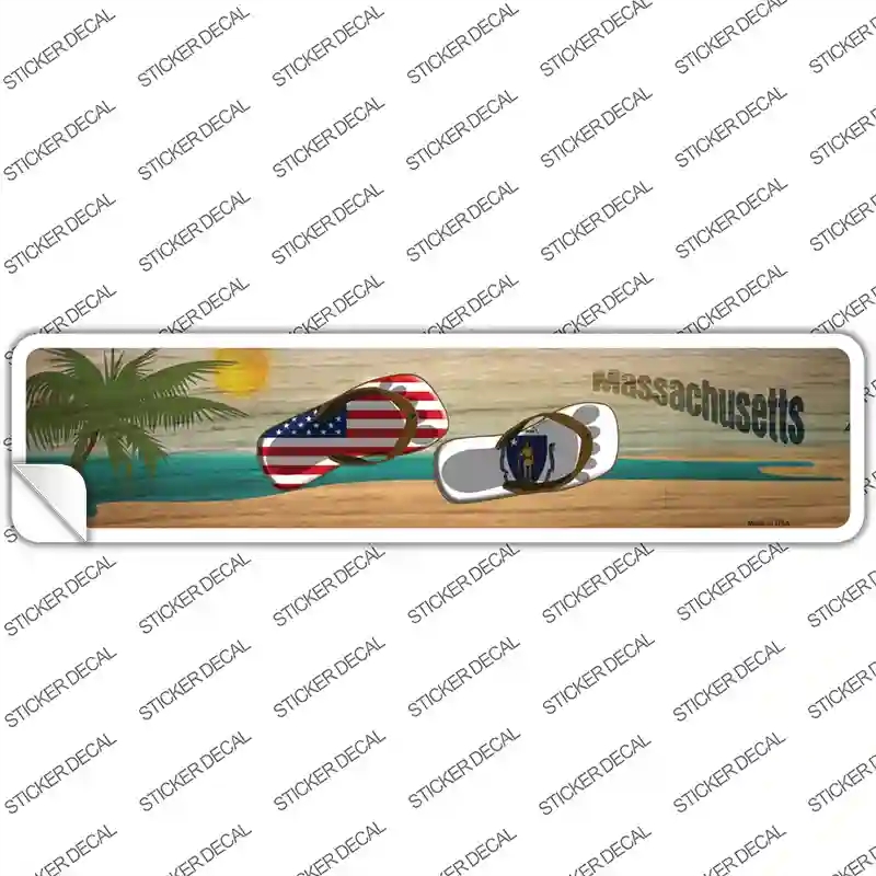 K-1494s-S Massachusetts & US Flag Novelty Narrow Sticker Decal - Small