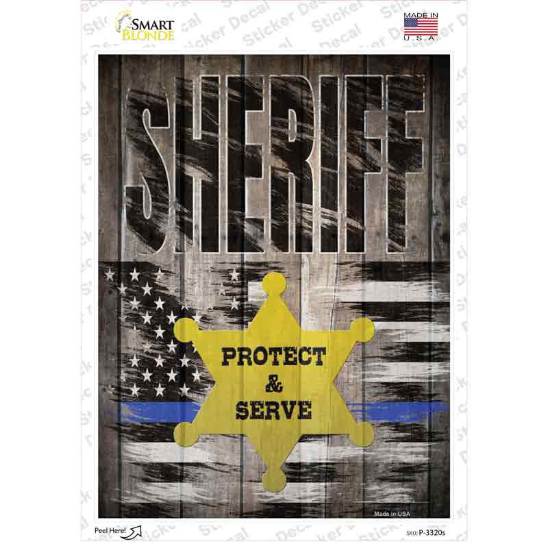 P-3320s-M Sheriff Protect & Serve Novelty Rectangle Sticker Decal - Medium