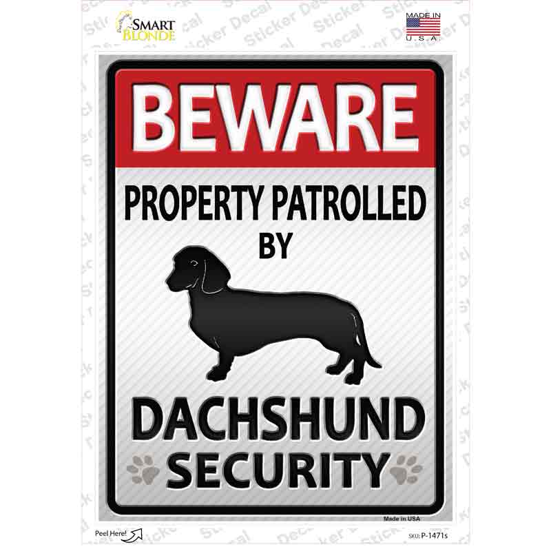 P-1471s-M Dachshund Security Novelty Rectangle Sticker Decal - Medium