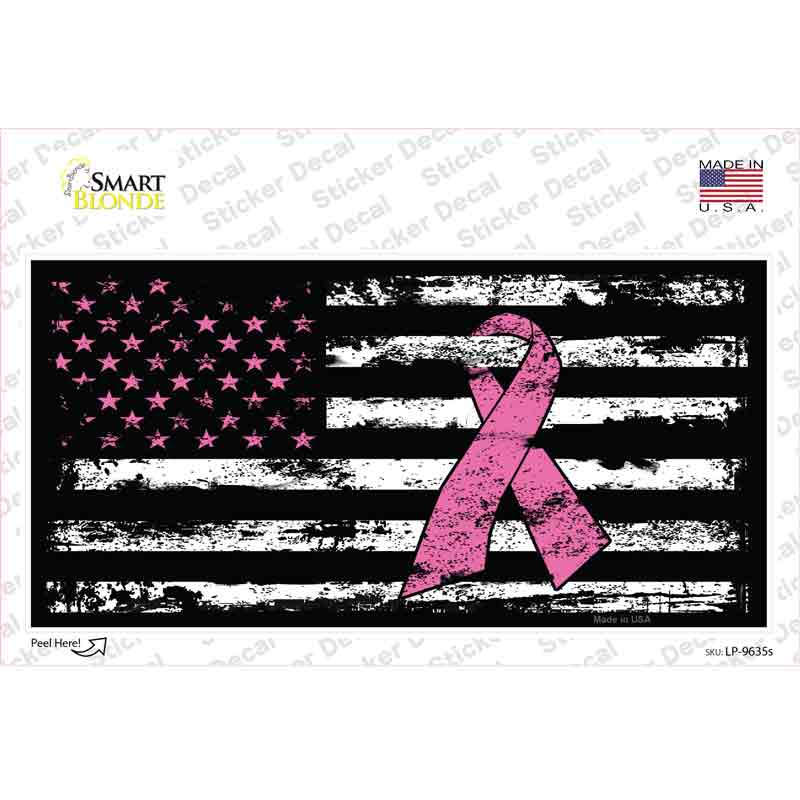 LP-9635s-M Vine American Flag Pink Ribbon Novelty Sticker Decal - Medium
