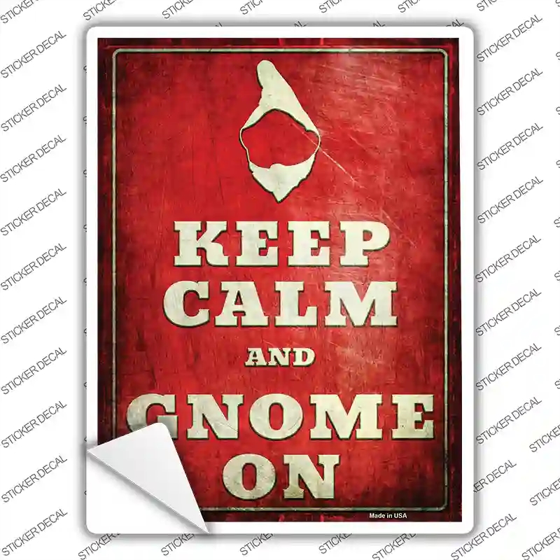 P-2494s-L Keep Calm & Gnome on Novelty Rectangle Sticker Decal - Large