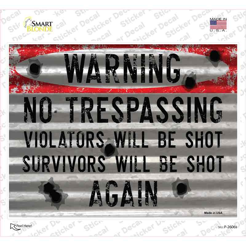 P-2606s-M Warning No Trespassing Novelty Rectangle Sticker Decal - Medium