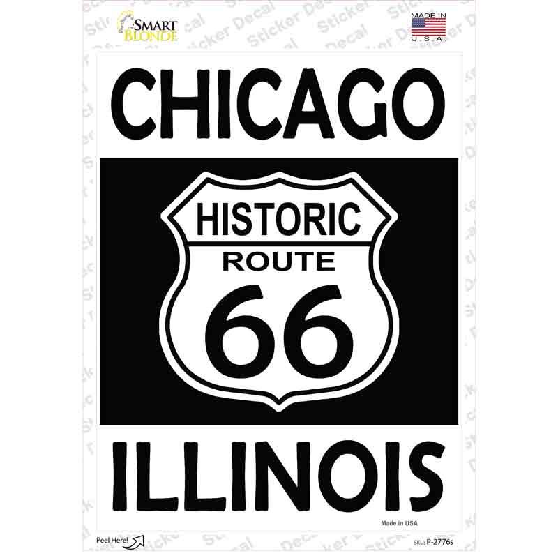P-2776s-M Chicago Illinois Historic Route 66 Novelty Rectangle Sticker Decal - Medium