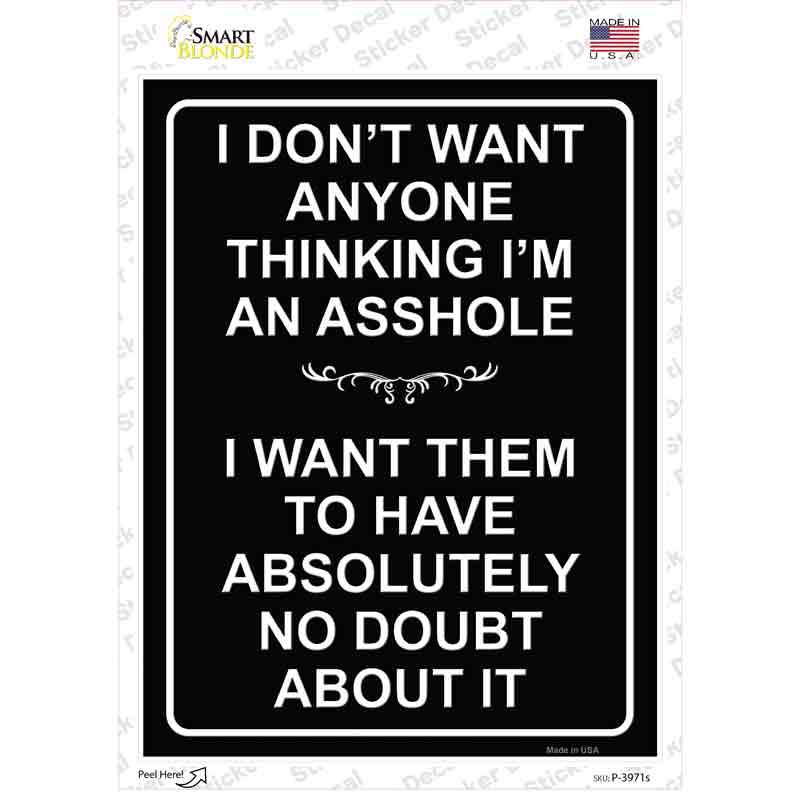 P-3971s-M Dont Think Im An Asshole Novelty Rectangle Sticker Decal - Medium
