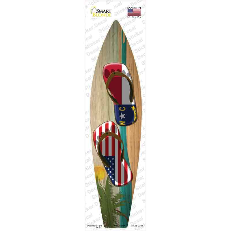SB-271s-M North Carolina Flag Flip Flop Novelty Surfboard Sticker Decal - Medium