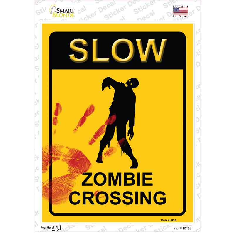 P-1015s-M Zombie Crossing Novelty Rectangle Sticker Decal - Medium
