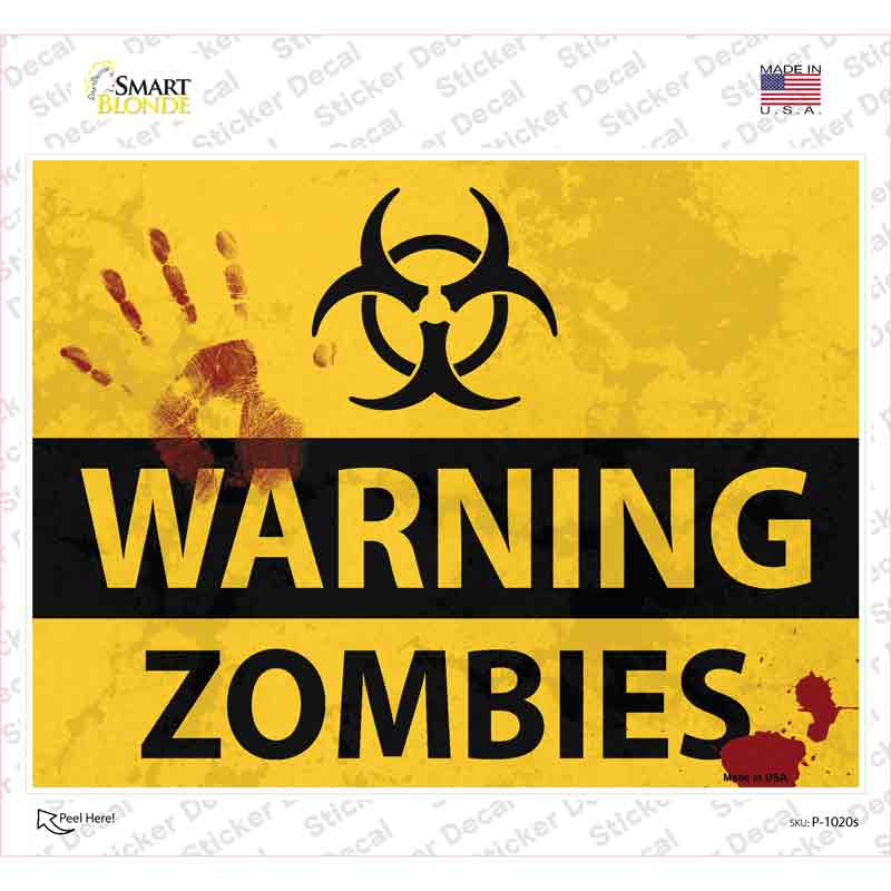 P-1020s-M Warning Zombies Novelty Rectangle Sticker Decal - Medium