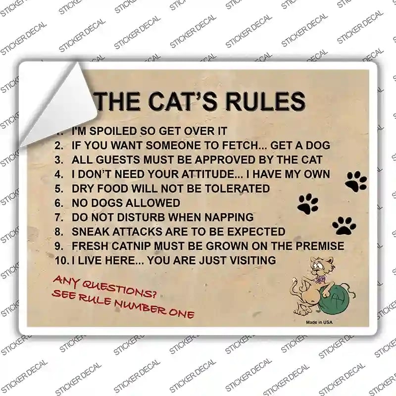 P-1030s-S The Cats Rules Novelty Rectangle Sticker Decal - Small