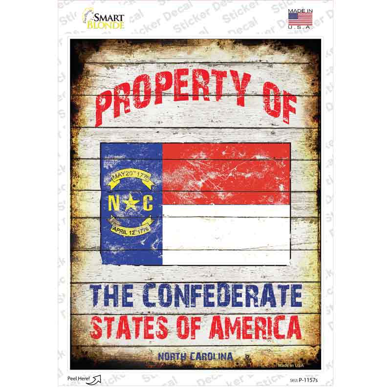 P-1157s-M Property of North Carolina Novelty Rectangle Sticker Decal - Medium