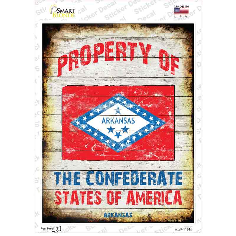 P-1161s-M Property of Arkansas Novelty Rectangle Sticker Decal - Medium