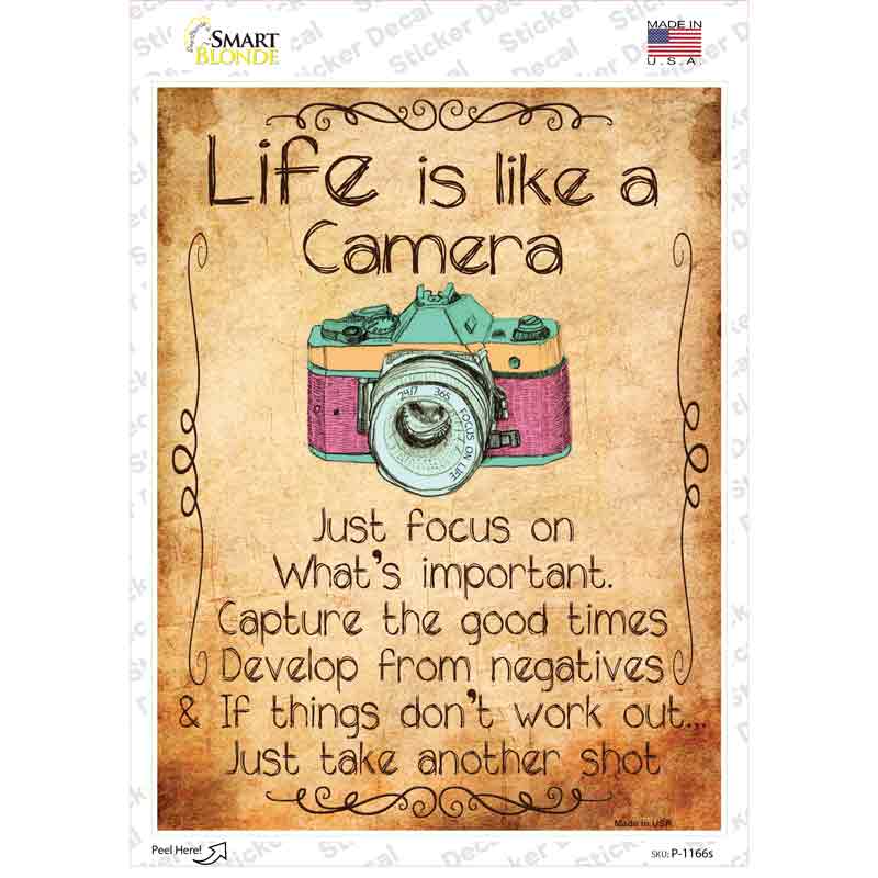 P-1166s-M Life is Like A Camera Novelty Rectangle Sticker Decal - Medium