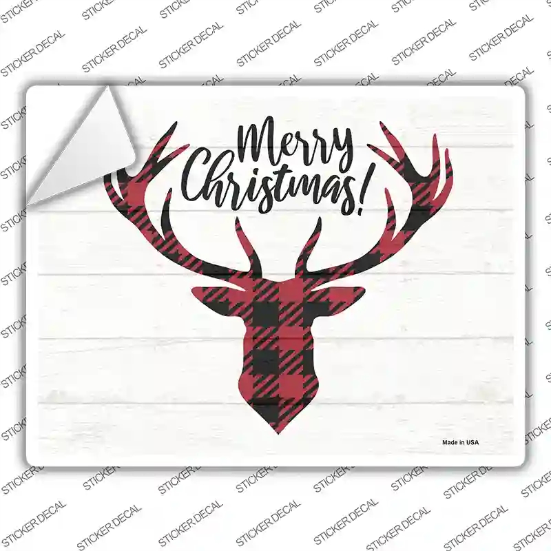 P-3430s-L Merry Christmas Reindeer Novelty Rectangle Sticker Decal - Large