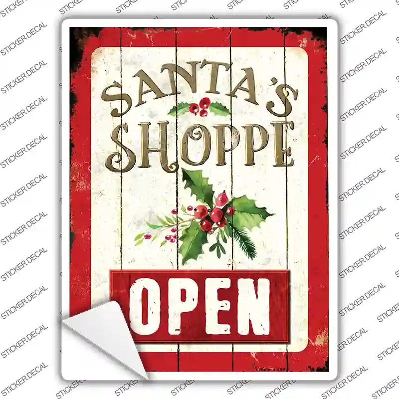P-1200s-S Santas Shop Open Novelty Rectangle Sticker Decal - Small
