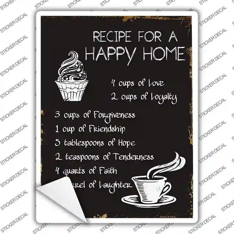 P-1260s-L Recipe for Happy Home Novelty Rectangle Sticker Decal - Large