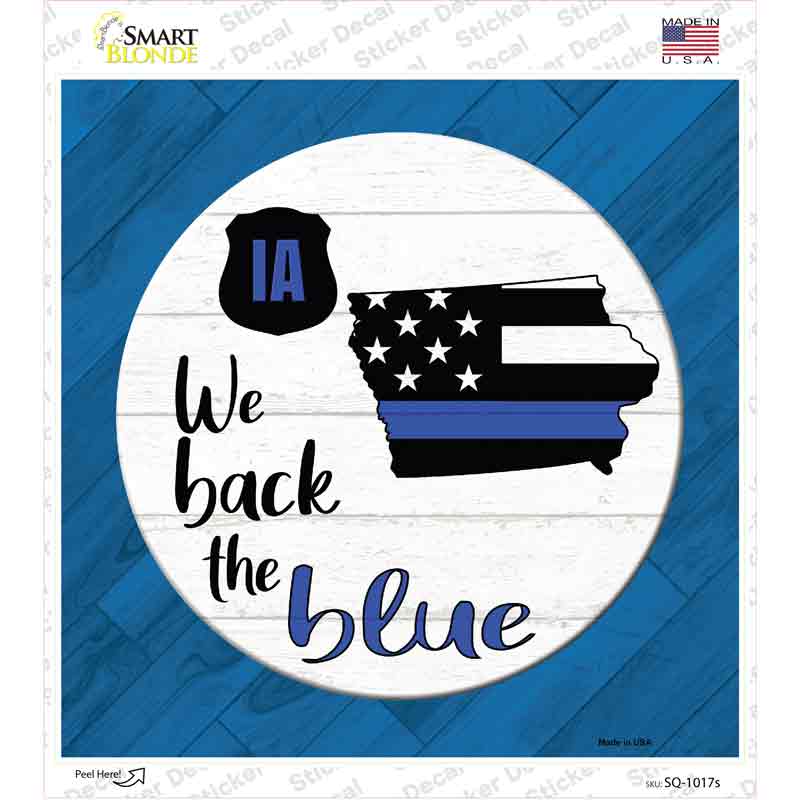 SQ-1017s-M Iowa Back the Blue Novelty Square Sticker Decal - Medium