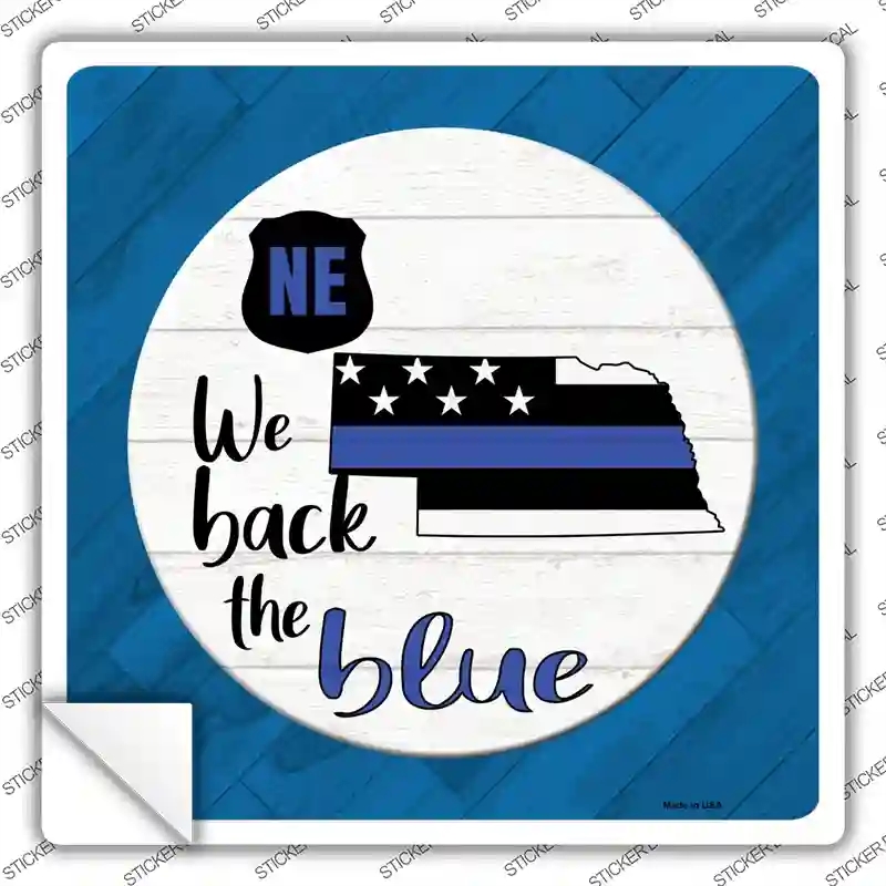 SQ-1029s-L Nebraska Back the Blue Novelty Square Sticker Decal - Large