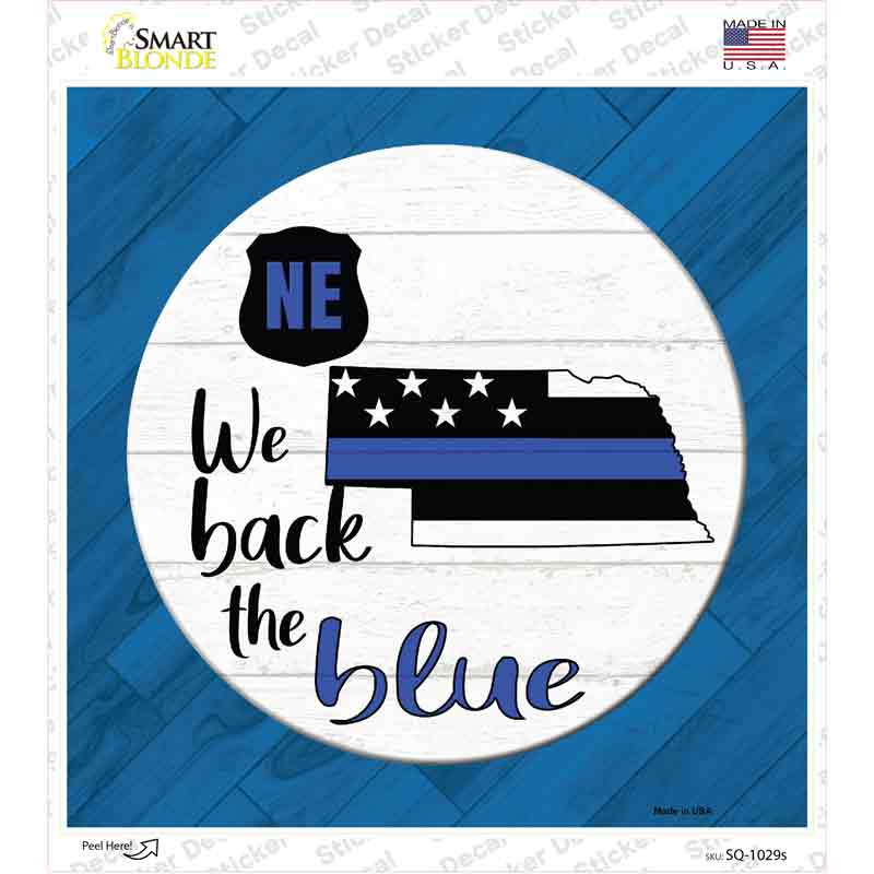 SQ-1029s-M Nebraska Back the Blue Novelty Square Sticker Decal - Medium