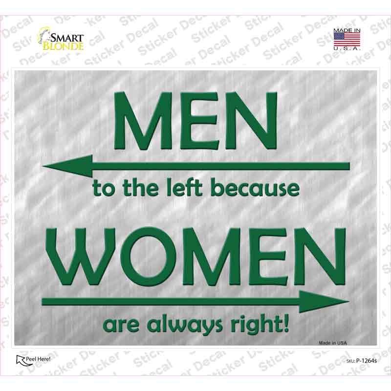 P-1264s-M Men Left Women Right Novelty Rectangle Sticker Decal - Medium