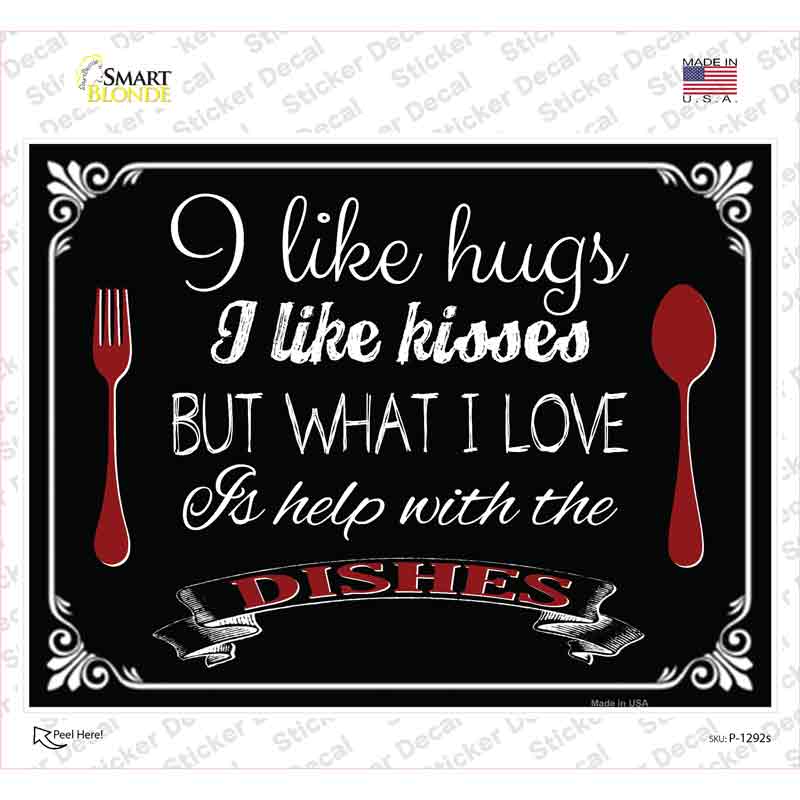 P-1292s-M I Like Hugs Kisses Novelty Rectangle Sticker Decal - Medium