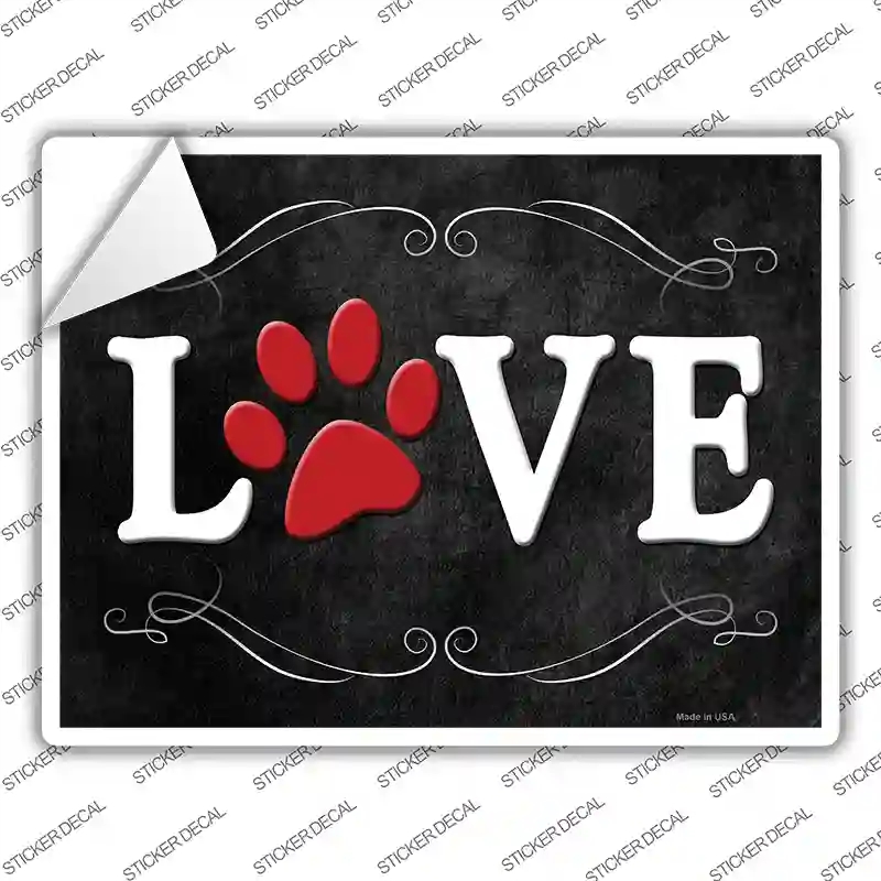 P-1296s-XL Love Paw Novelty Rectangle Sticker Decal - Extra Large