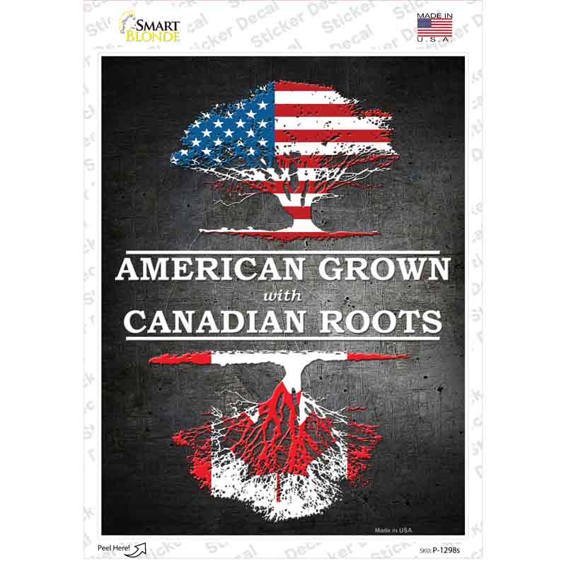 P-1298s-M American Grown Canadian Roots Novelty Rectangle Sticker Decal - Medium