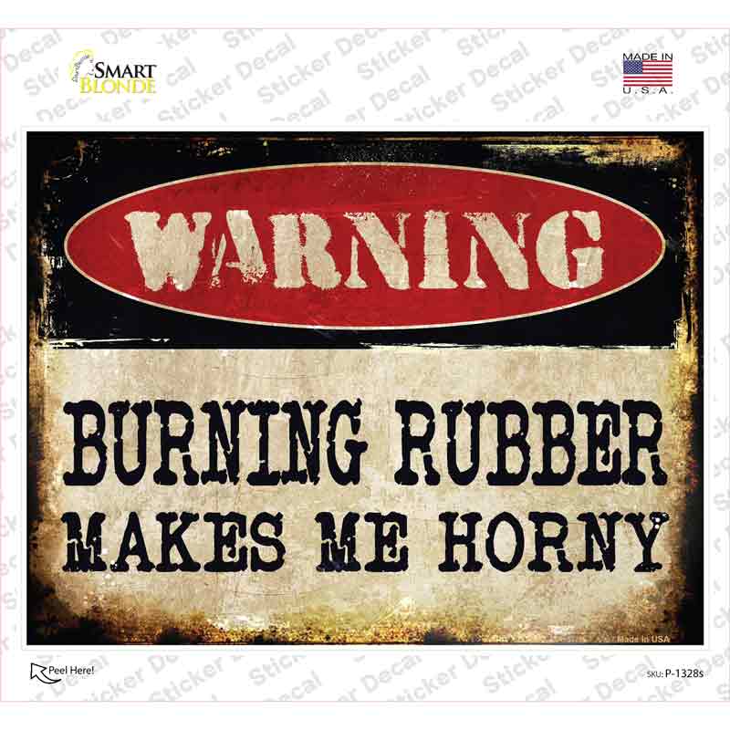 P-1328s-M Burning Rubber Novelty Rectangle Sticker Decal - Medium