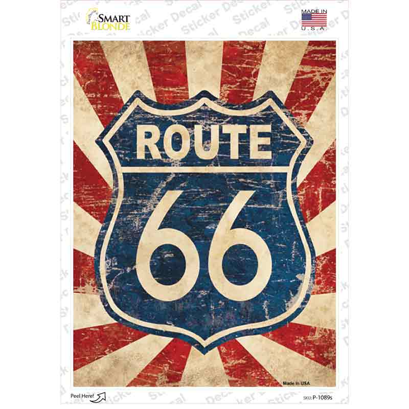 P-1089s-M Vintage Route 66 Novelty Rectangle Sticker Decal - Medium
