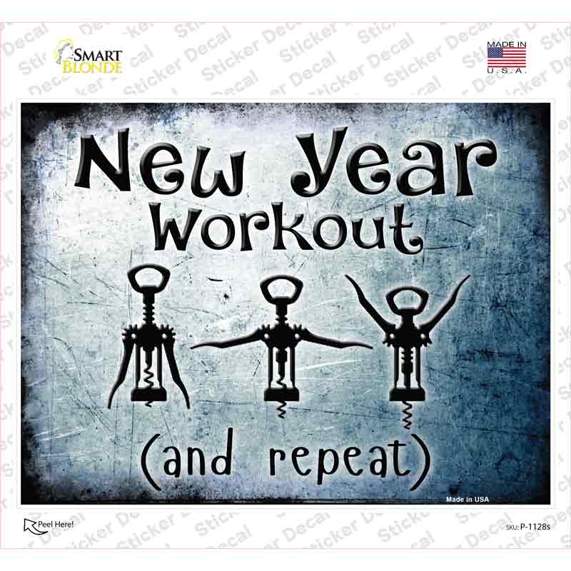P-1128s-M   Year Workout Novelty Rectangle Sticker Decal - Medium