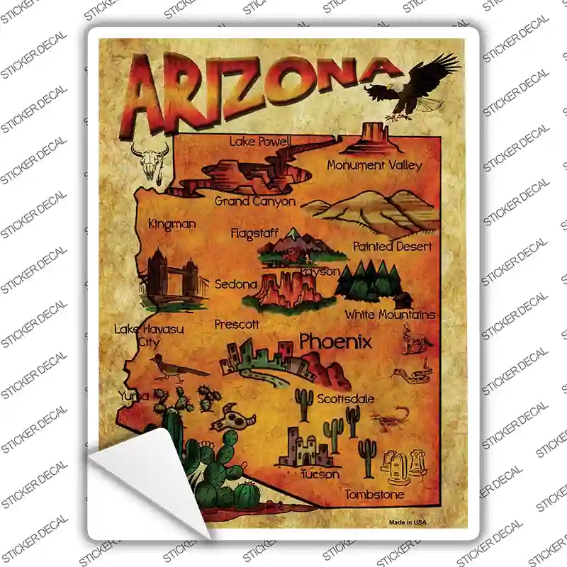 P-1136s-L Arizona Map Novelty Rectangle Sticker Decal - Large