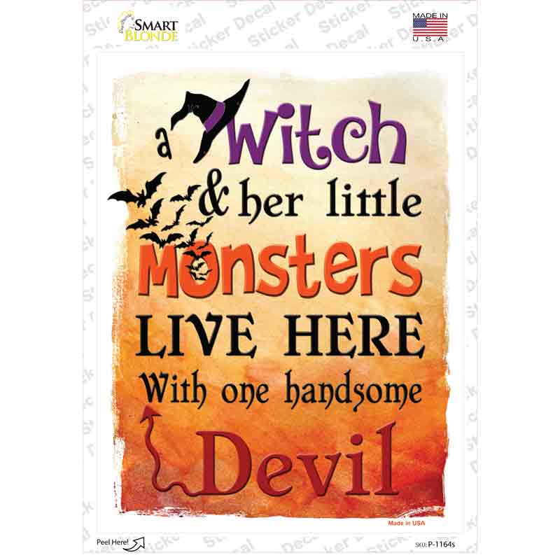 P-1164s-M Witch Monsters Devil Novelty Rectangle Sticker Decal - Medium