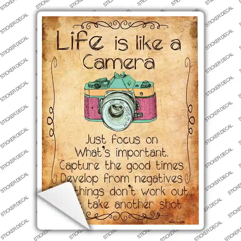 P-1166s-L Life is Like A Camera Novelty Rectangle Sticker Decal - Large