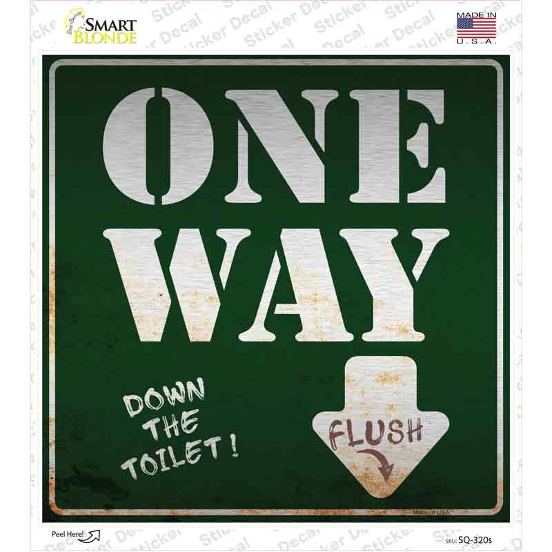 SQ-320s-M One Way Down the Toilet Novelty Square Sticker Decal - Medium