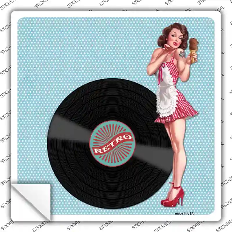 SQ-335s-S Retro Girl Novelty Square Sticker Decal - Small