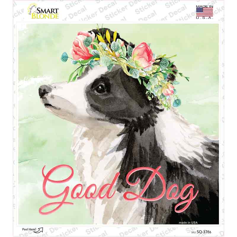 SQ-376s-M Border Collie Good Dog Novelty Square Sticker Decal - Medium