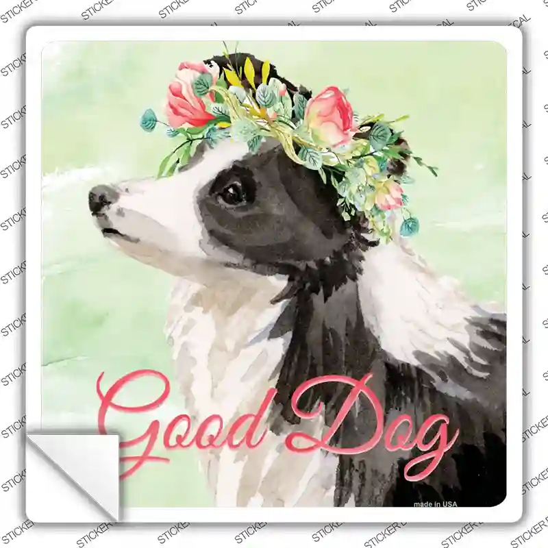 SQ-376s-S Border Collie Good Dog Novelty Square Sticker Decal - Small