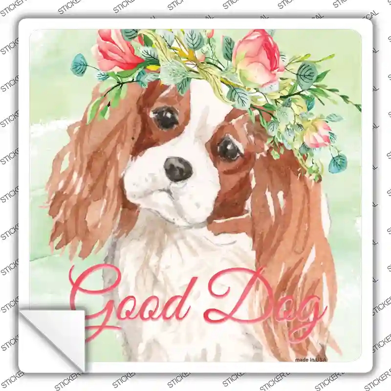 SQ-384s-L King Charles Spaniel Good Dog Novelty Square Sticker Decal - Large