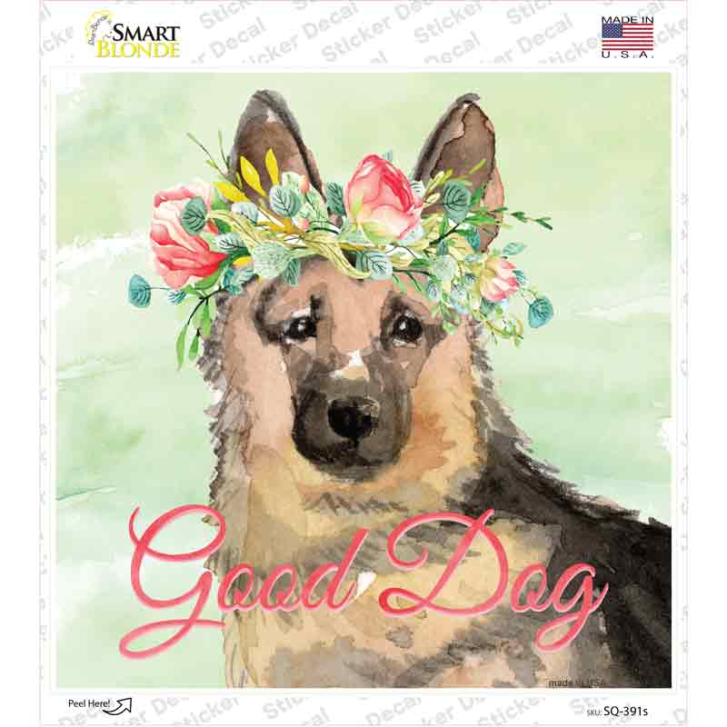SQ-391s-M German Shepherd Good Dog Novelty Square Sticker Decal - Medium