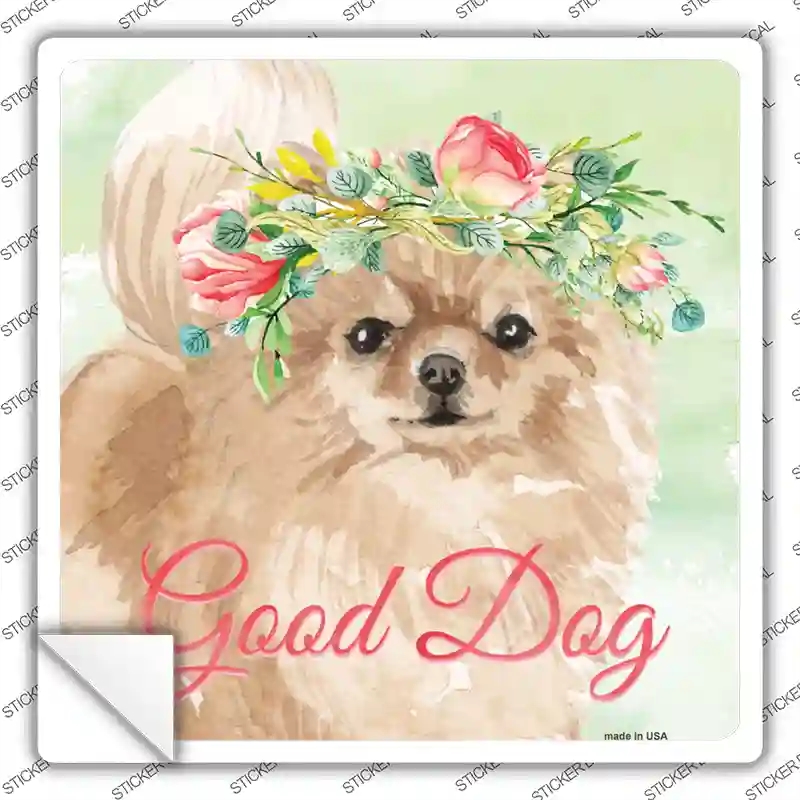SQ-399s-S Pomeranian Good Dog Novelty Square Sticker Decal - Small