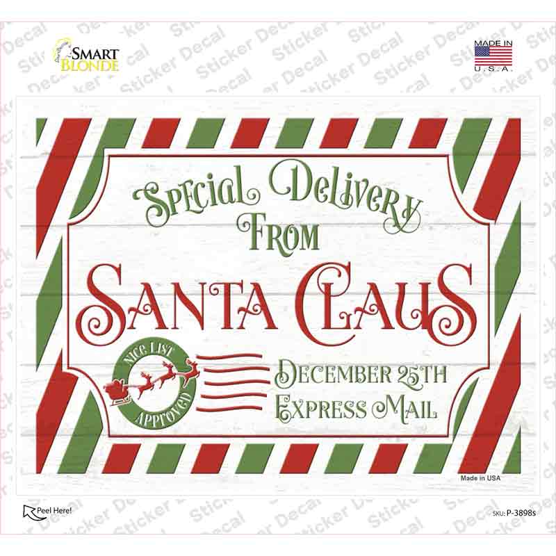 P-3898s-M Santa Claus Delivery Novelty Rectangle Sticker Decal - Medium