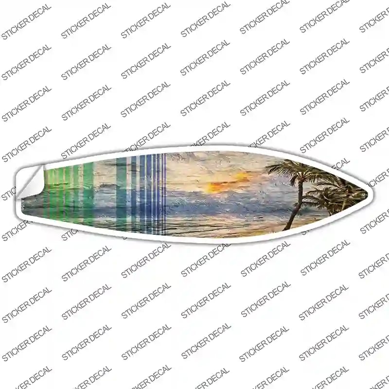 SB-408s-S Ocean Sunset with Trees Novelty Surfboard Sticker Decal - Small