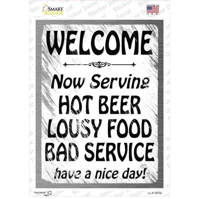 P-3414s-M Hot Beer Lousy Food Novelty Rectangle Sticker Decal - Medium