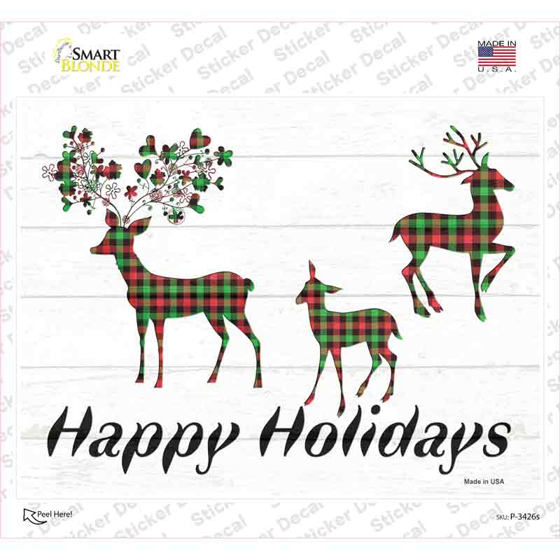 P-3426s-M Happy Holidays Reindeer Novelty Rectangle Sticker Decal - Medium