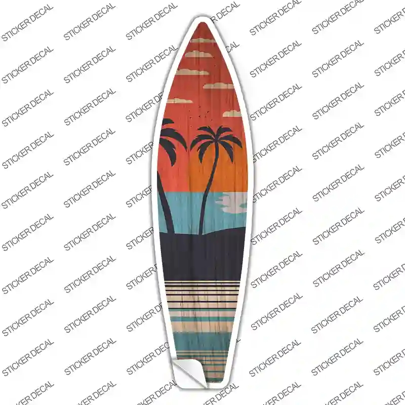 SB-429s-L Twin Palm Trees Sunset Novelty Surfboard Sticker Decal - Large