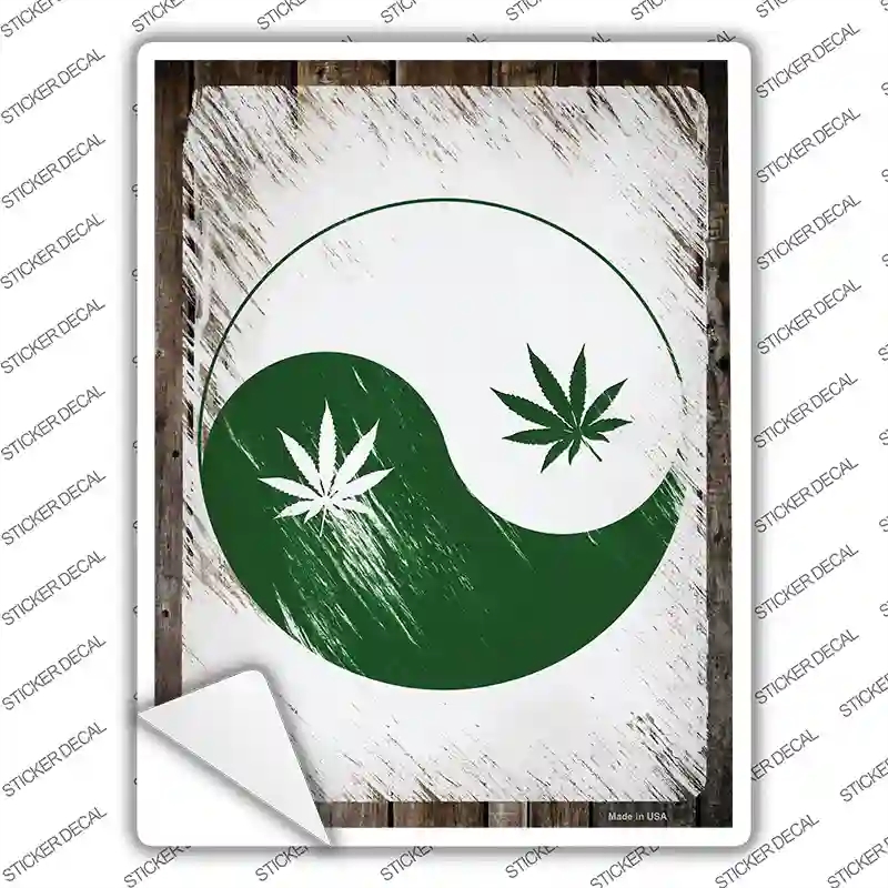 P-3308s-L Yin Yang Weed Novelty Rectangle Sticker Decal - Large