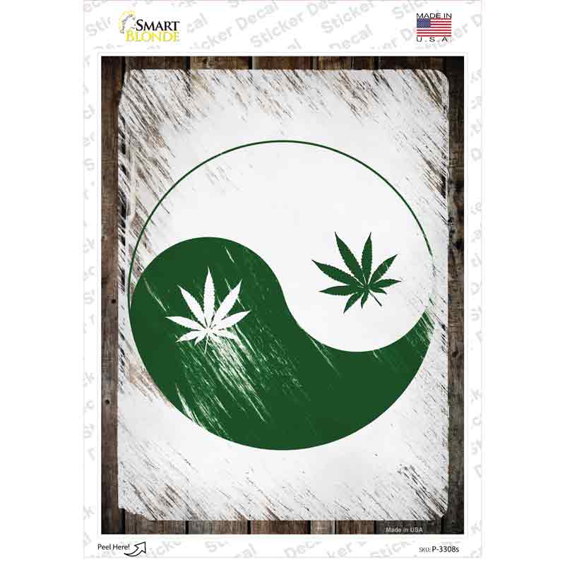 P-3308s-M Yin Yang Weed Novelty Rectangle Sticker Decal - Medium